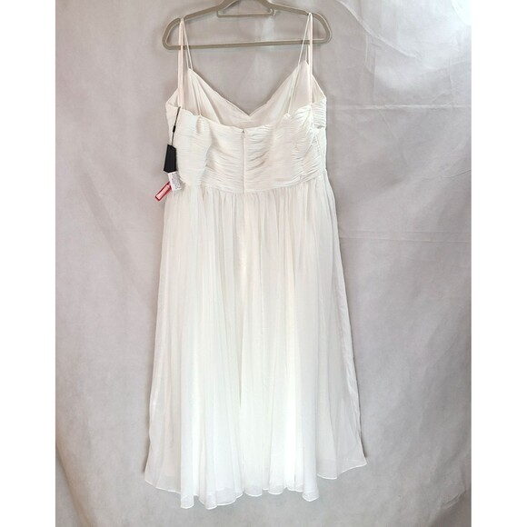 New MAC DUGGAL 2650 (XL) White Chiffon Spaghetti Strap Pleated Bodice Midi Dress - Picture 6 of 16